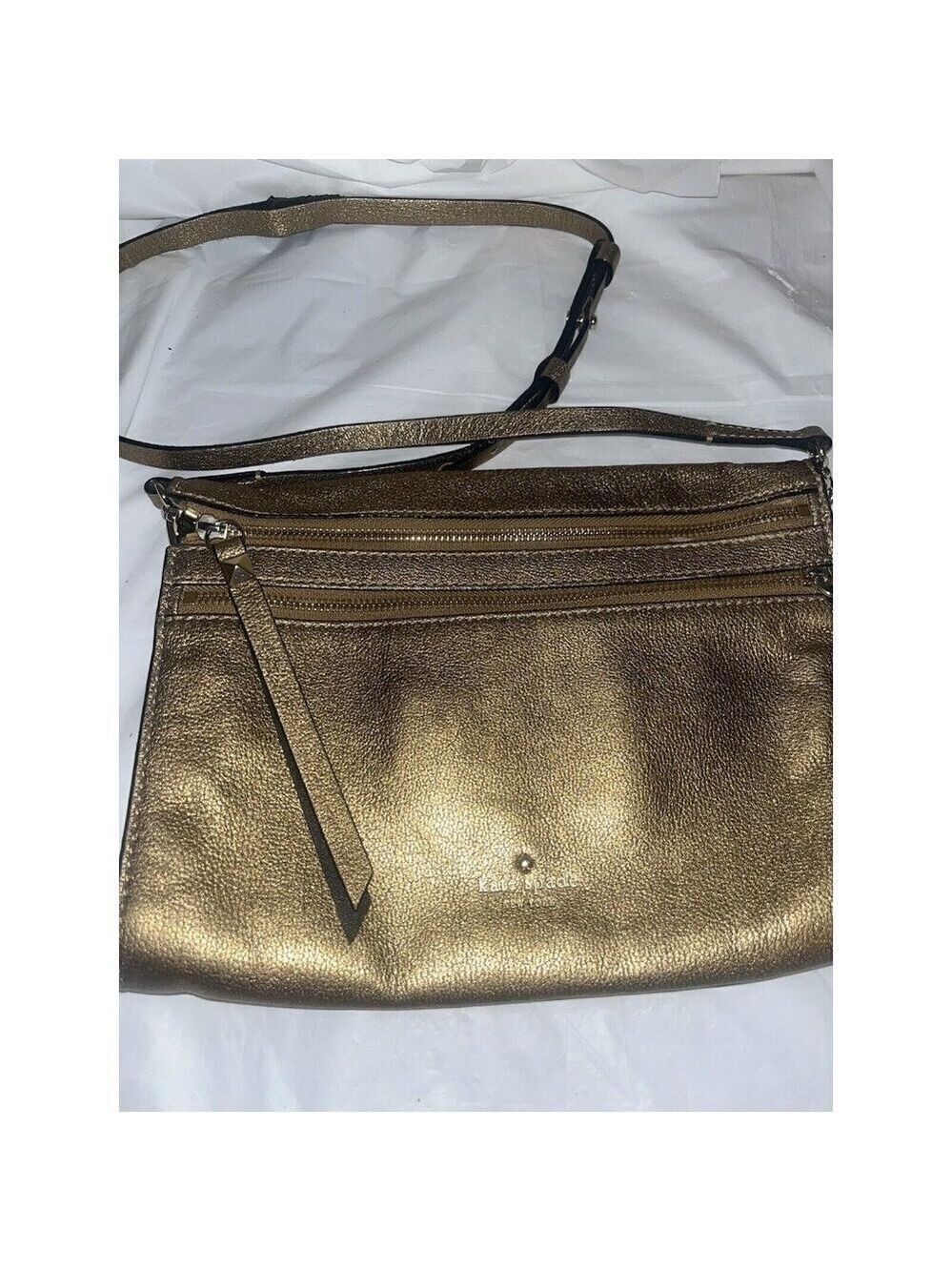 Kate Spade Gold Social Butterfly Skyler Leather Crossbody Shoulder Clutch Bag